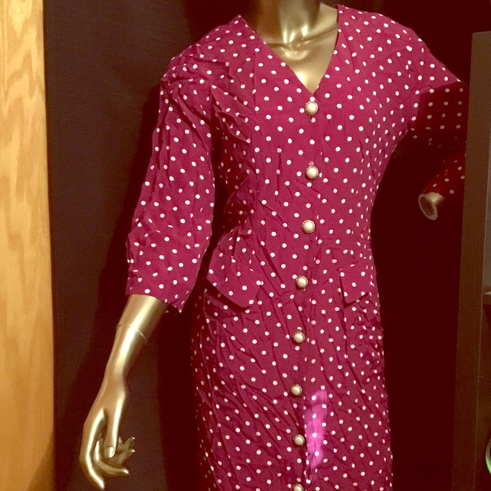 Polka-dot burgundy vintage dress